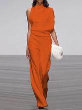 Load image into Gallery viewer, Women's round-neck, sleeveless jumpsuit with flared legs
