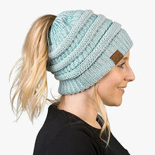 Load image into Gallery viewer, Ponytail Beanie Messy Bun Women's Beanie Solid Ribbed Hat Cap
