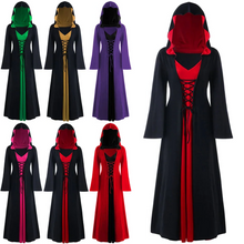 Load image into Gallery viewer, Official Medieval Dress Vampire Witch For Women Lace-up Hooded Cloak Robe
