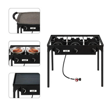 Load image into Gallery viewer, Outdoor Camping Stove Grill: Portable Propane 3-Burner Cooker (225,000 BTU)
