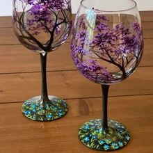 Load image into Gallery viewer, Four Seasons Tree Wine Glasses – Hand Painted Art
