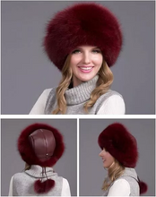 Load image into Gallery viewer, 100% Natural Fox Fur Hat Women Cap Thick Fur Cap Winter Warm Hat Female Fashion For Women Hat With Earmuffs Hat
