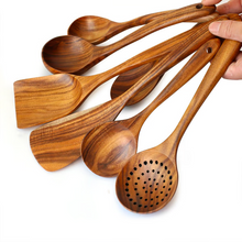 Load image into Gallery viewer, Premium Natural Teak Wood Kitchen Utensils – Eco-Friendly, Non-Toxic Cooking Spoons, Cookware for Home Everyday Use
