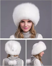 Load image into Gallery viewer, 100% Natural Fox Fur Hat Women Cap Thick Fur Cap Winter Warm Hat Female Fashion For Women Hat With Earmuffs Hat
