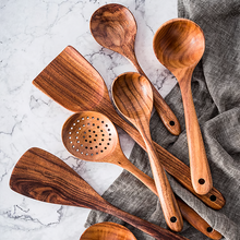 Load image into Gallery viewer, Premium Natural Teak Wood Kitchen Utensils – Eco-Friendly, Non-Toxic Cooking Spoons, Cookware for Home Everyday Use
