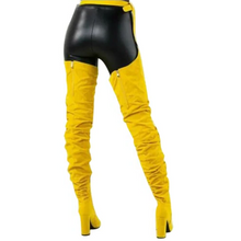 Load image into Gallery viewer, Women Faux Suede Thigh High Waist Belt Chunky High Heel Slouch Boots | Over The Knee Waist Belted Boots
