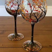 Load image into Gallery viewer, Four Seasons Tree Wine Glasses – Hand Painted Art
