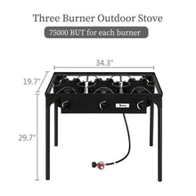 Load image into Gallery viewer, Outdoor Camping Stove Grill: Portable Propane 3-Burner Cooker (225,000 BTU)
